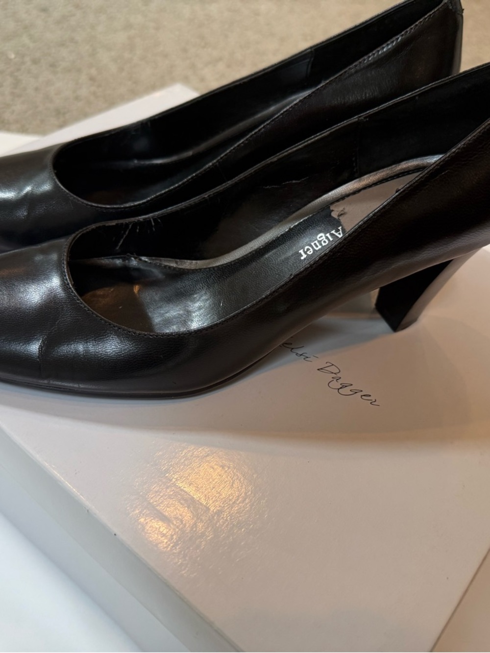 Etienne Aigner Black Leather Block Heel Pumps